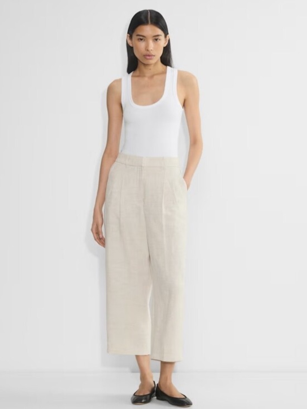 Aritzia Wilfred The Effortless Pant Linen Cropped - Heather Ecru - 00